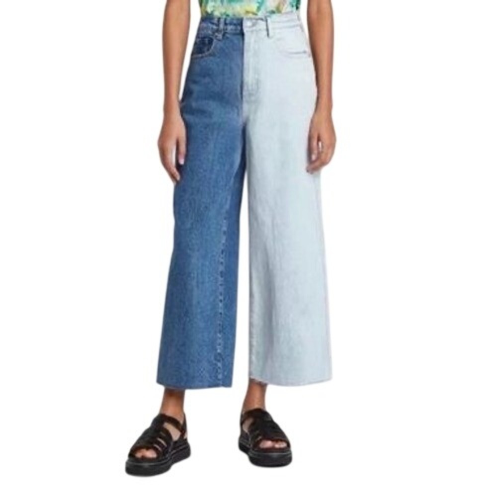 Wild Fable Colorblock Two-Tone Blue Wide Leg Ankle Jeans Women's Size 18/34R
